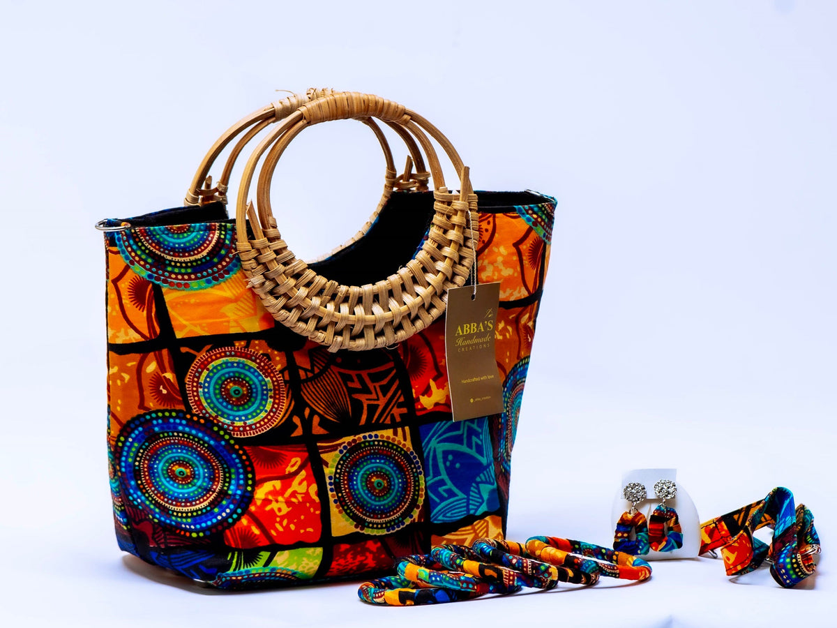 Ankara Handmade Tote Bag Set with Matching Earrings & Bangles | Convertible Crossbody | African Print Handbag