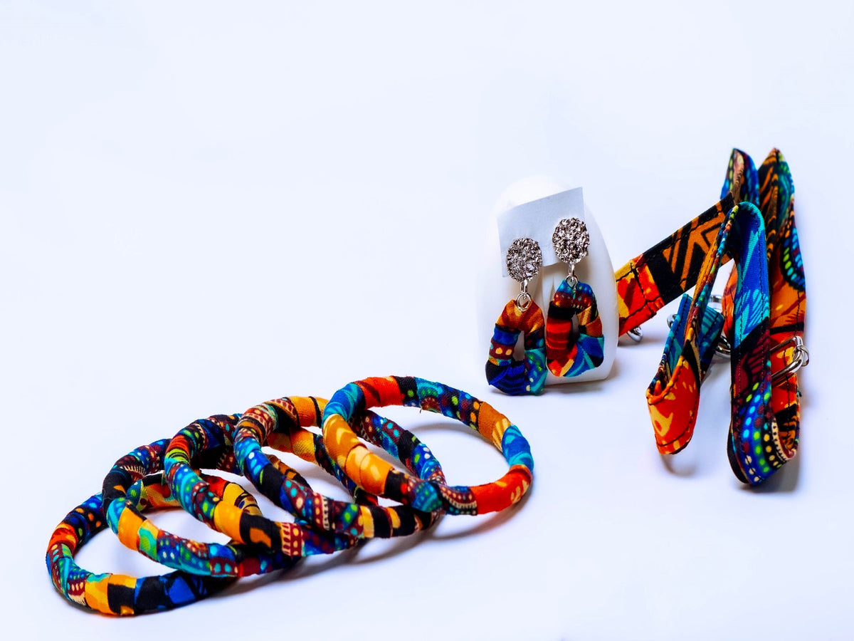 Ankara Handmade Tote Bag Set with Matching Earrings & Bangles | Convertible Crossbody | African Print Handbag