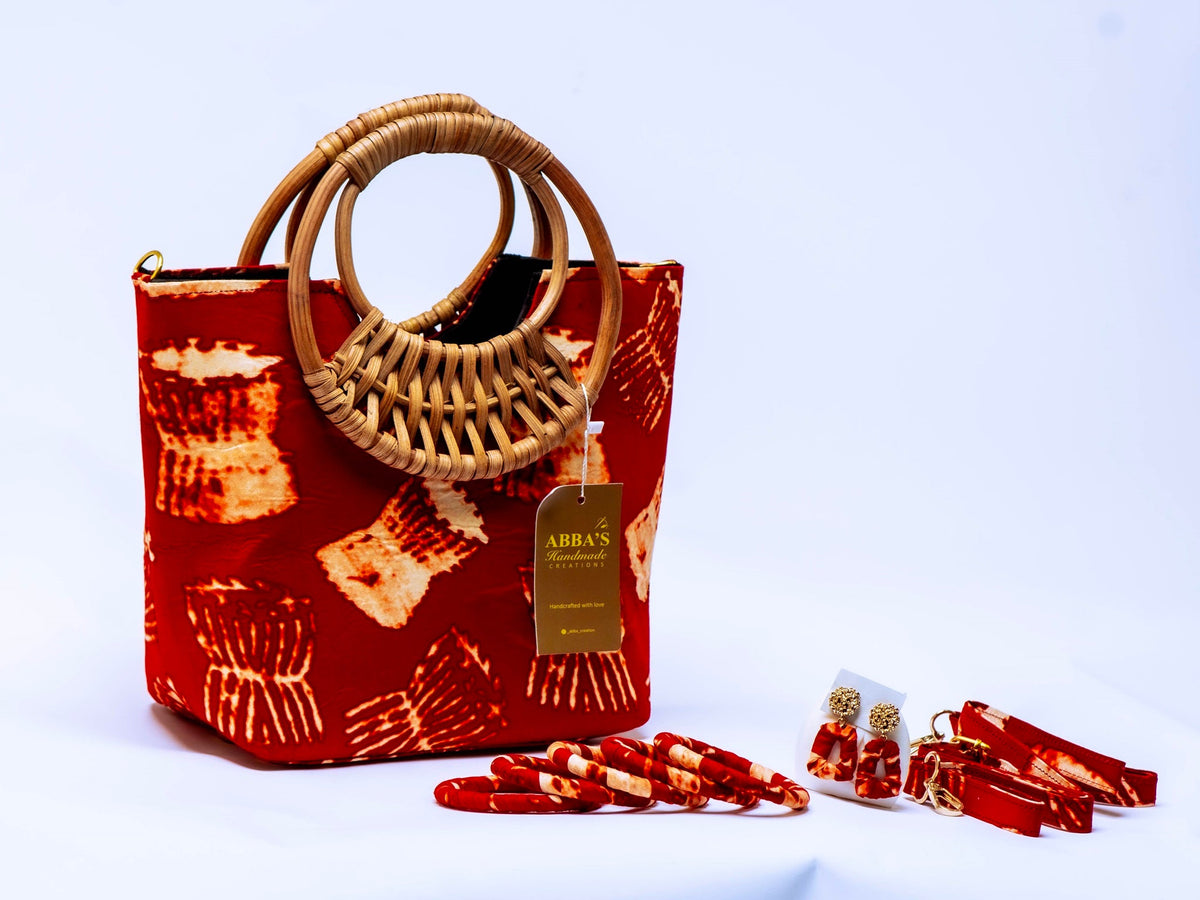 Ankara Handmade Tote Bag Set with Matching Earrings & Bangles | Convertible Crossbody | African Print Handbag
