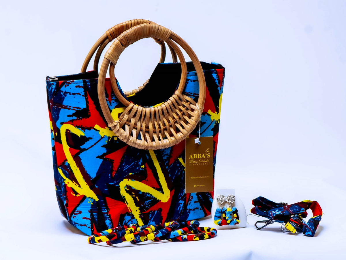 Ankara Handmade Tote Bag Set with Matching Earrings & Bangles | Convertible Crossbody | African Print Handbag
