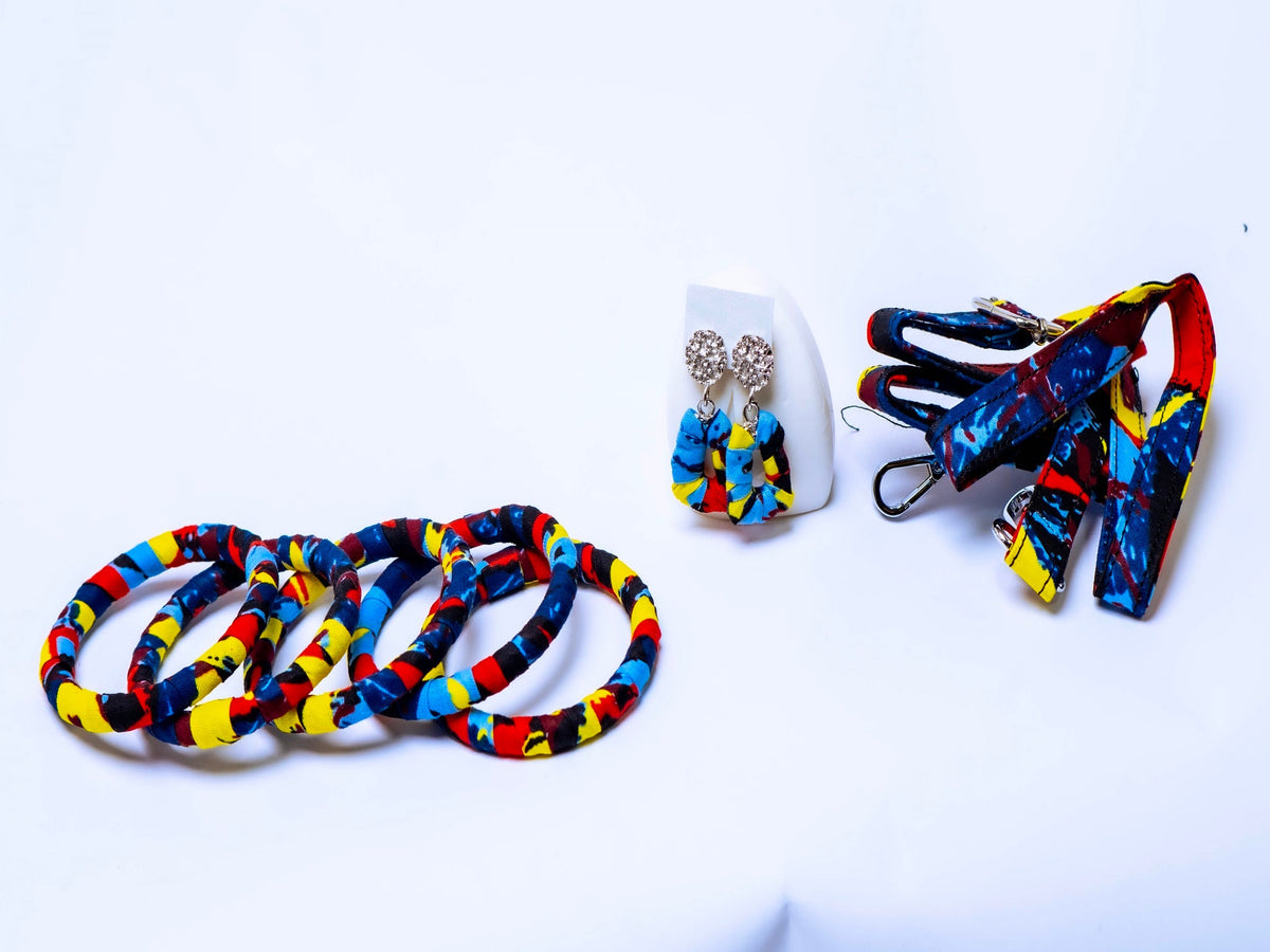 Ankara Handmade Tote Bag Set with Matching Earrings & Bangles | Convertible Crossbody | African Print Handbag