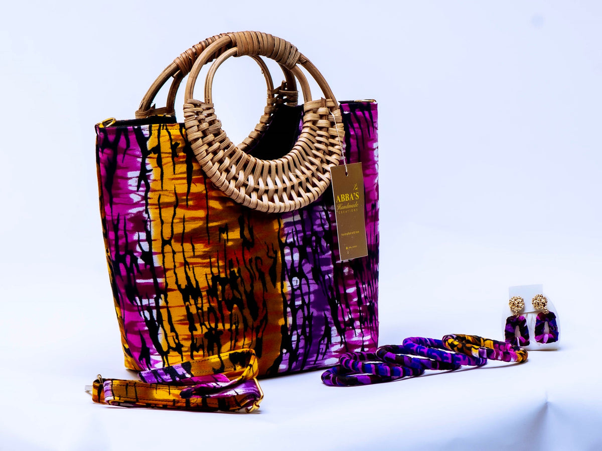 Ankara Handmade Tote Bag Set with Matching Earrings & Bangles | Convertible Crossbody | African Print Handbag