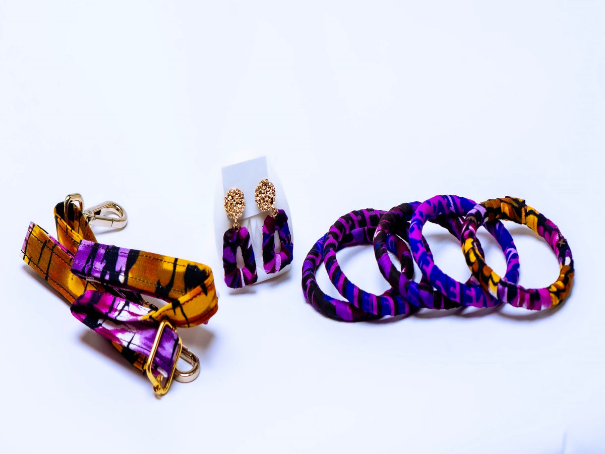 Ankara Handmade Tote Bag Set with Matching Earrings & Bangles | Convertible Crossbody | African Print Handbag