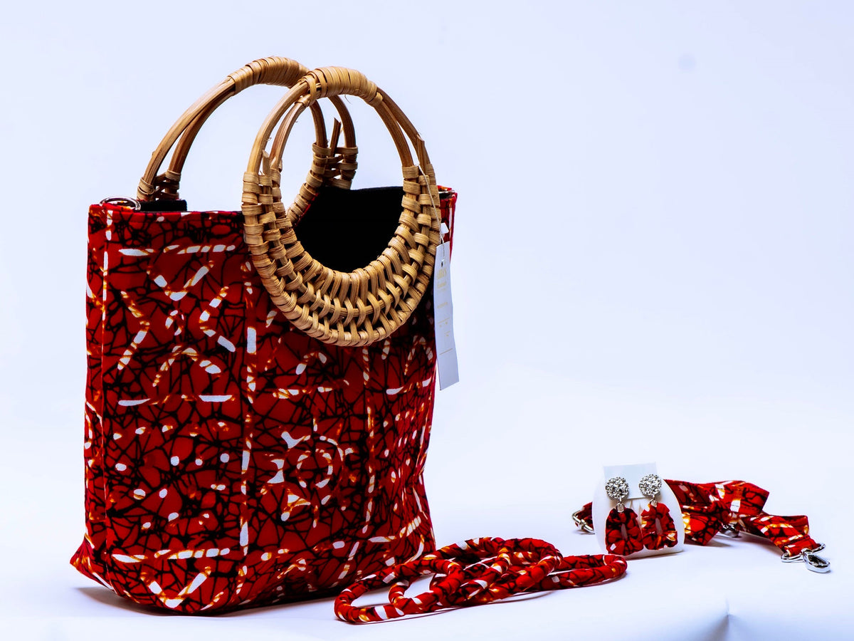 Ankara Handmade Tote Bag Set with Matching Earrings & Bangles | Convertible Crossbody | African Print Handbag