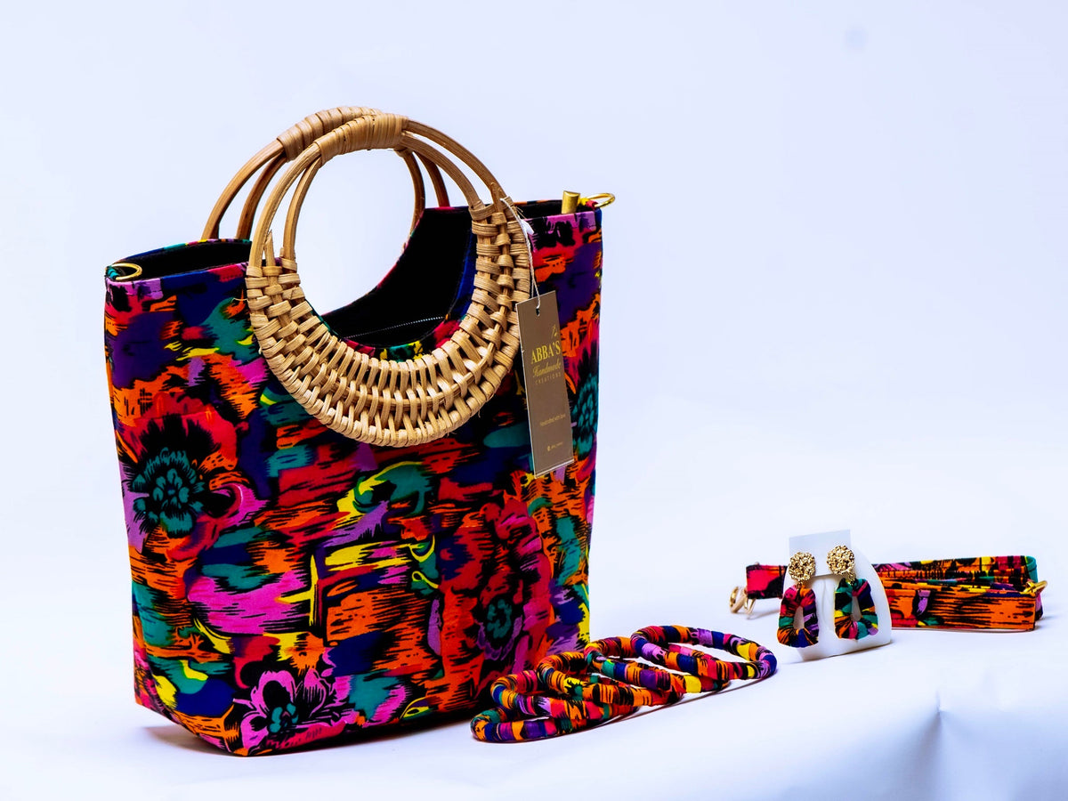 Ankara Handmade Tote Bag Set with Matching Earrings & Bangles | Convertible Crossbody | African Print Handbag