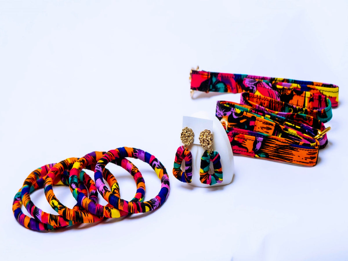 Ankara Handmade Tote Bag Set with Matching Earrings & Bangles | Convertible Crossbody | African Print Handbag