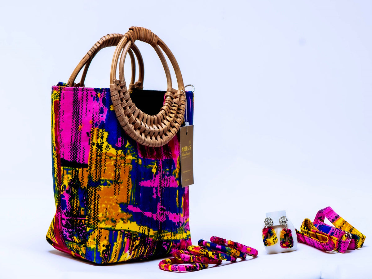 Ankara Handmade Tote Bag Set with Matching Earrings & Bangles | Convertible Crossbody | African Print Handbag