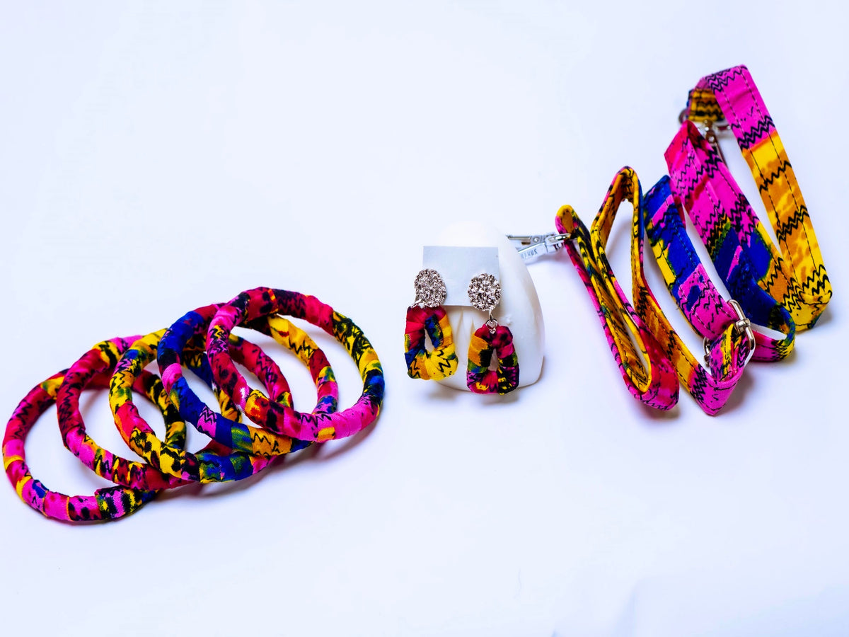 Ankara Handmade Tote Bag Set with Matching Earrings & Bangles | Convertible Crossbody | African Print Handbag