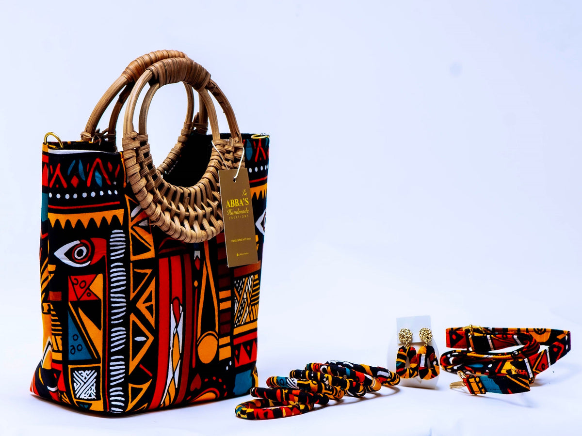 Ankara Handmade Tote Bag Set with Matching Earrings & Bangles | Convertible Crossbody | African Print Handbag