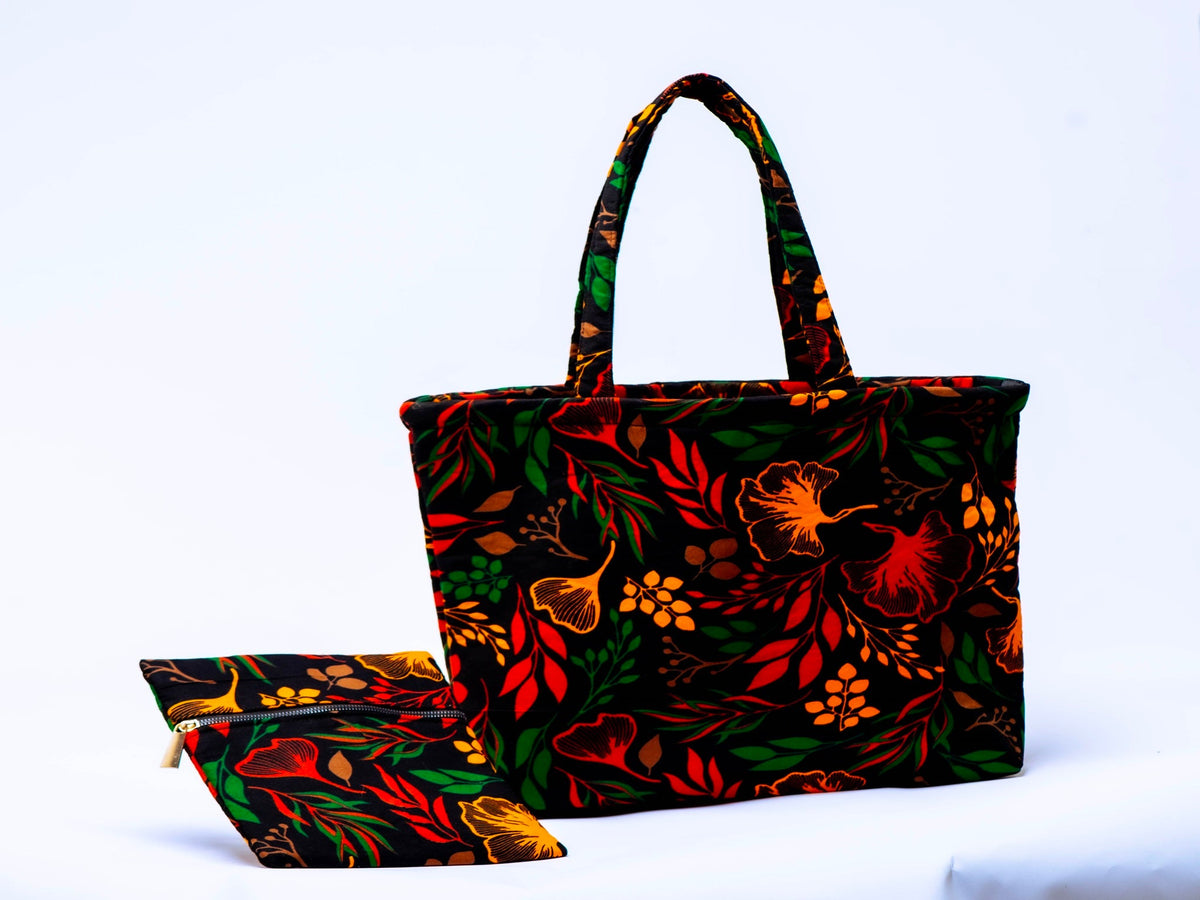 Handmade Ankara Tote Bag with Matching Zipper Pouch | African Print Shoulder Bag | Everyday Tote | Gift for Her