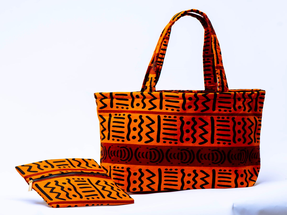 Handmade Ankara Tote Bag with Matching Zipper Pouch | African Print Shoulder Bag | Everyday Tote | Gift for Her