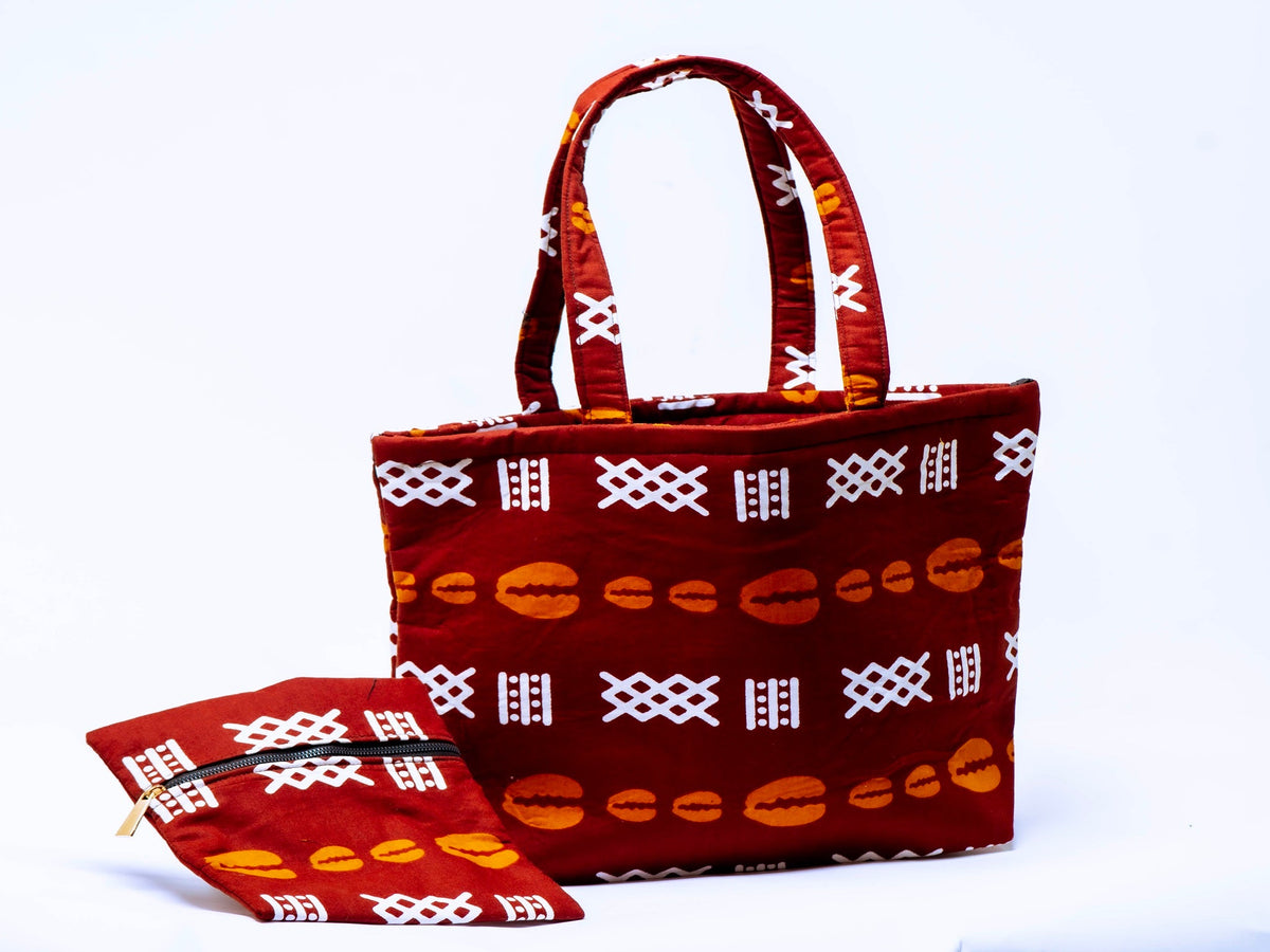Handmade Ankara Tote Bag with Matching Zipper Pouch | African Print Shoulder Bag | Everyday Tote | Gift for Her