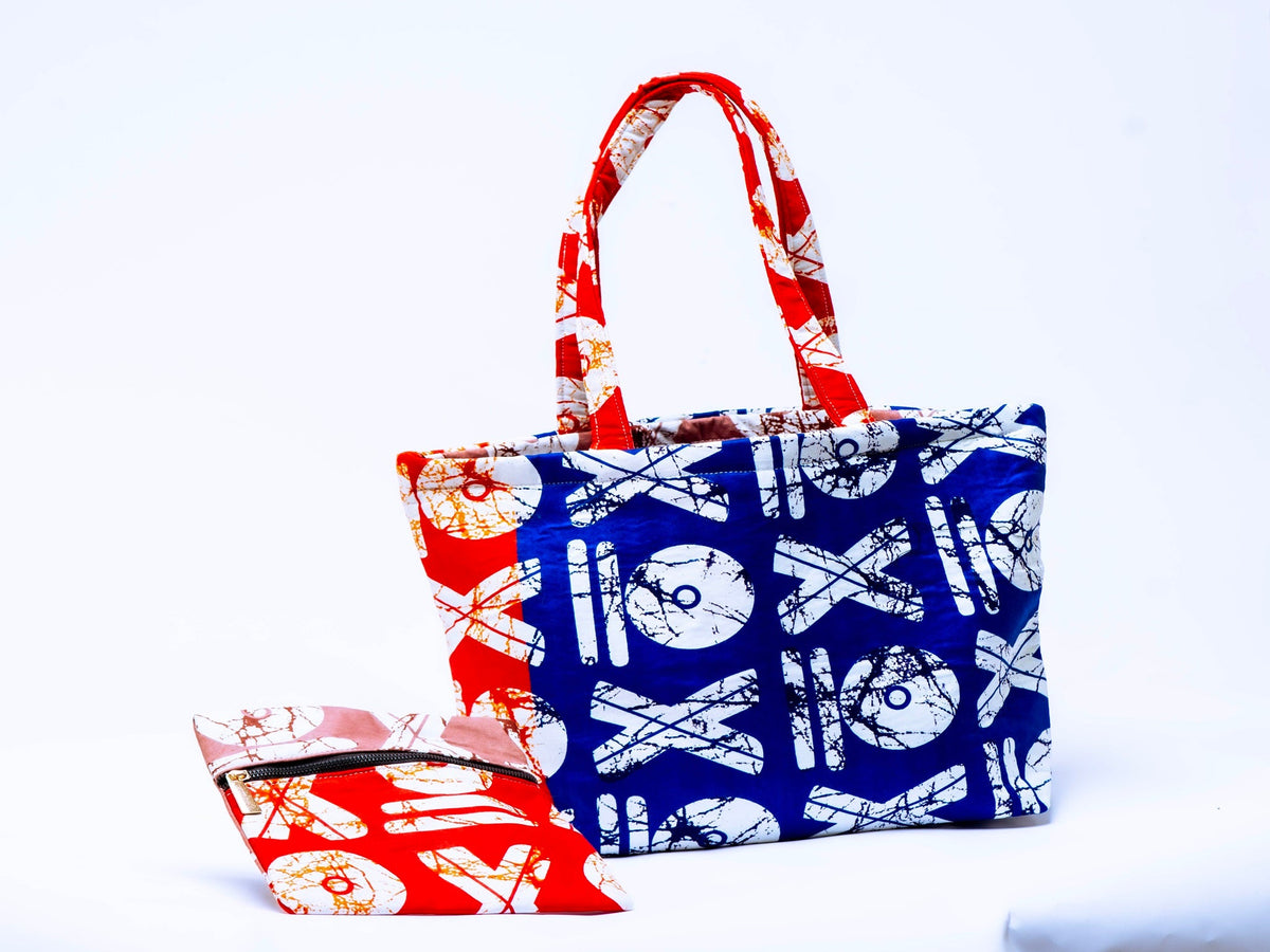 Handmade Ankara Tote Bag with Matching Zipper Pouch | African Print Shoulder Bag | Everyday Tote | Gift for Her