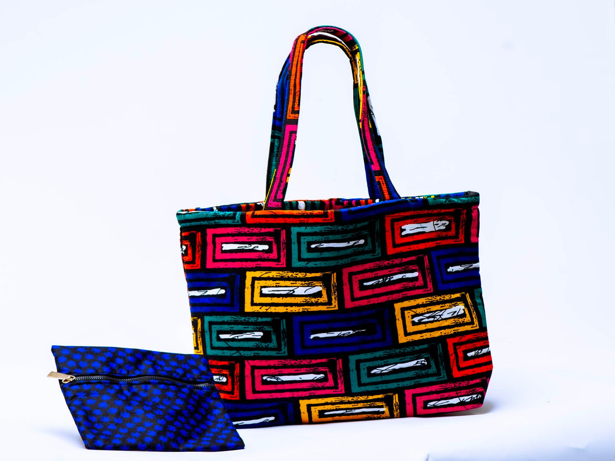 Handmade Ankara Tote Bag with Matching Zipper Pouch | African Print Shoulder Bag | Everyday Tote | Gift for Her