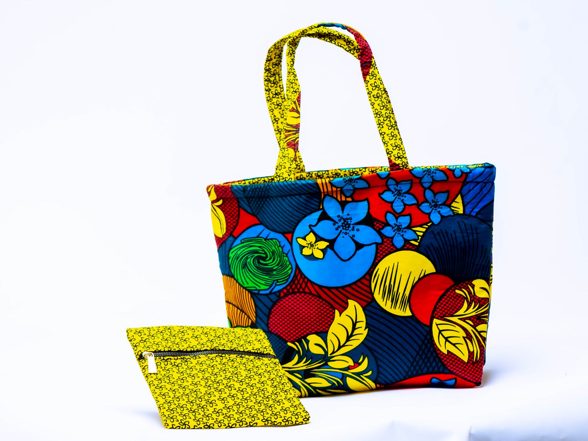 Handmade Ankara Tote Bag with Matching Zipper Pouch | African Print Shoulder Bag | Everyday Tote | Gift for Her