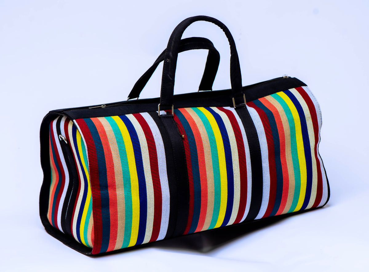Handwoven Aso-Oke Travel Duffel Bag | African Weekend Bag | Handmade Luxury Carry-On | Unisex Travel Bag