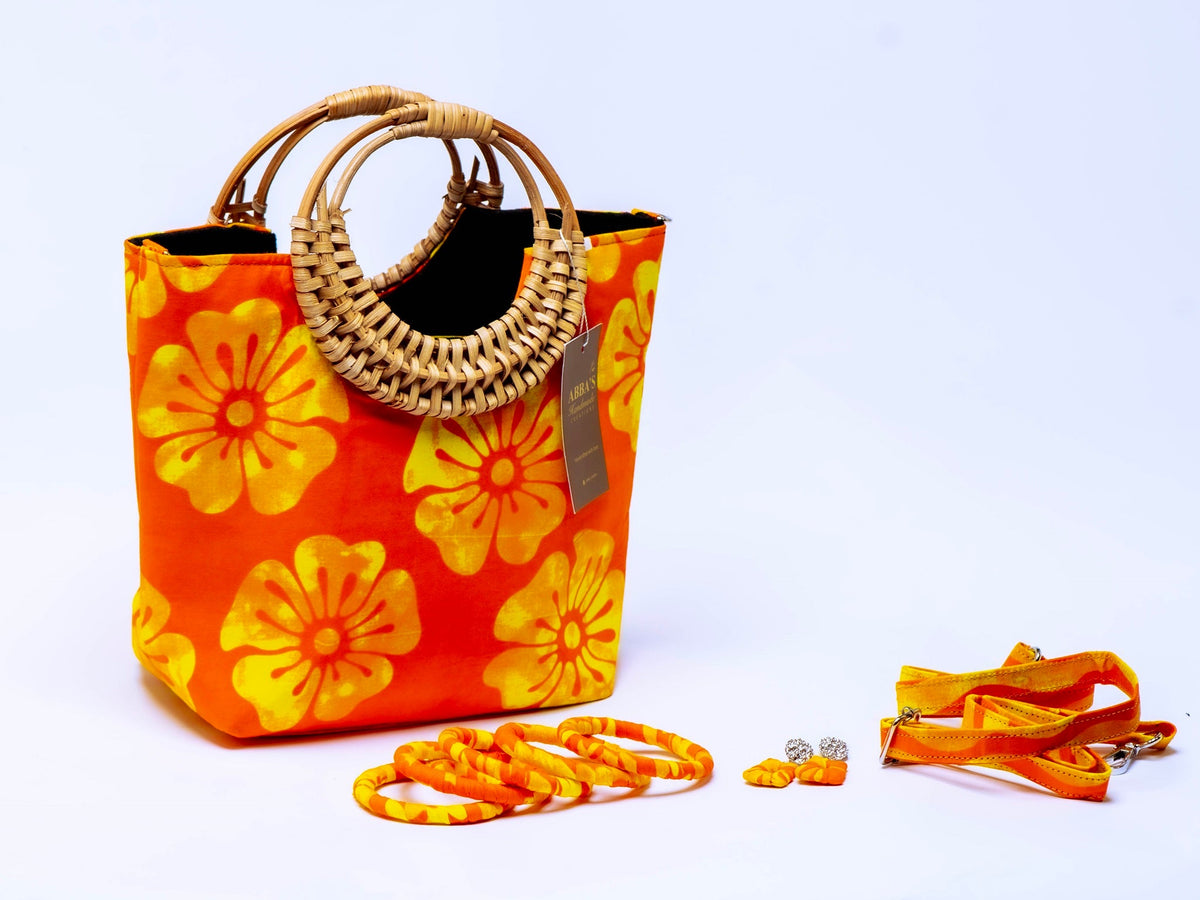 Ankara Handmade Tote Bag Set with Matching Earrings & Bangles | Convertible Crossbody | African Print Handbag