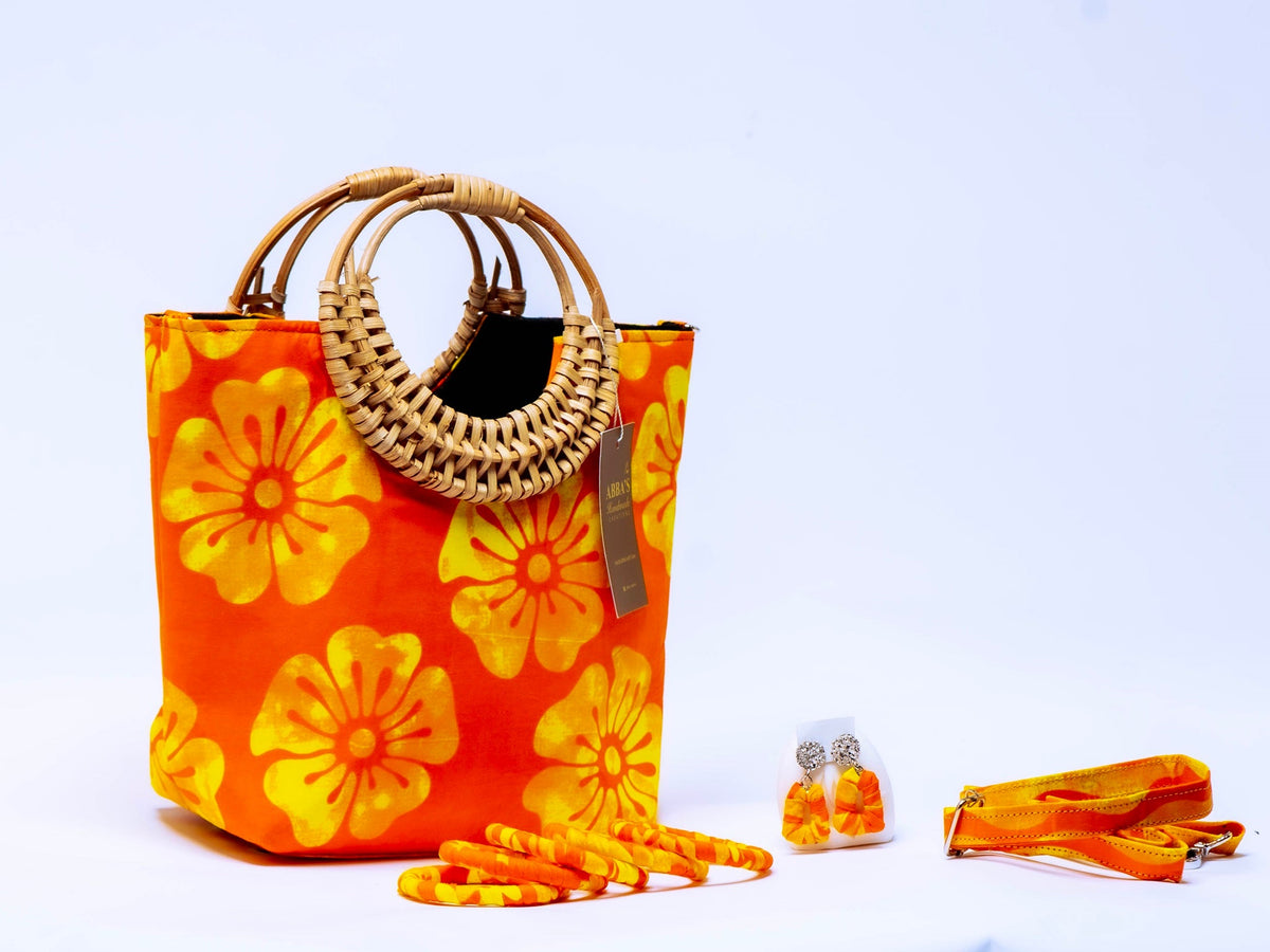 Ankara Handmade Tote Bag Set with Matching Earrings & Bangles | Convertible Crossbody | African Print Handbag