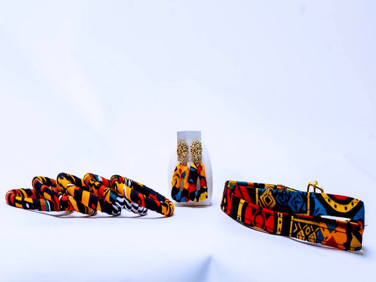 Ankara Handmade Tote Bag Set with Matching Earrings & Bangles | Convertible Crossbody | African Print Handbag