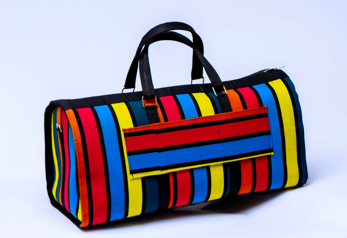 Handwoven Aso-Oke Travel Duffel Bag | African Weekend Bag | Handmade Luxury Carry-On | Unisex Travel Bag